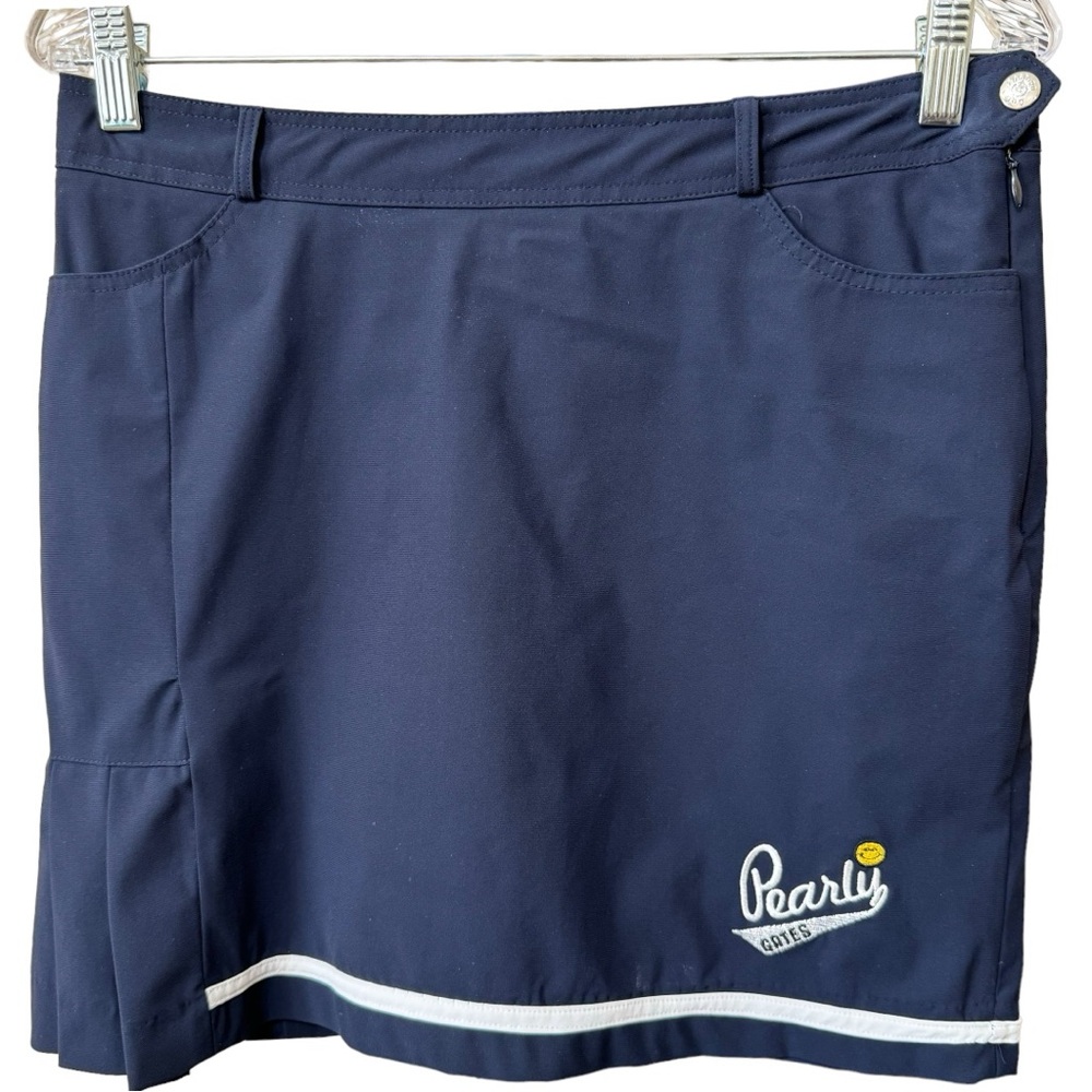 PEARLY GATES Golf Skort Skirt Women's Size L (77 Korea) Navy Blue White Lined